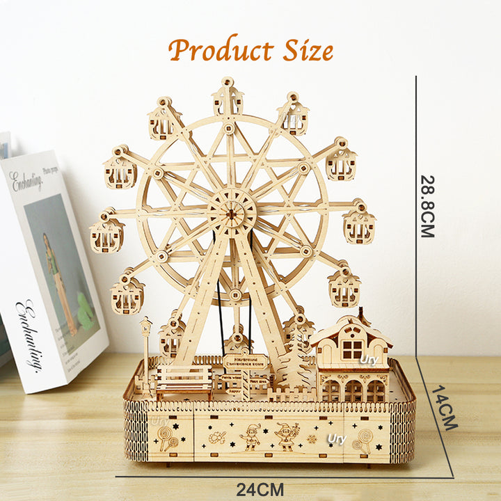 Ury 3D Wooden Ferris Wheel Music Box - Creative DIY Gift for All Ages