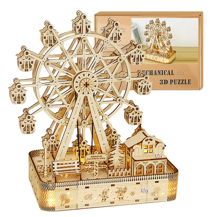 Ury 3D Wooden Ferris Wheel Music Box - Creative DIY Gift for All Ages