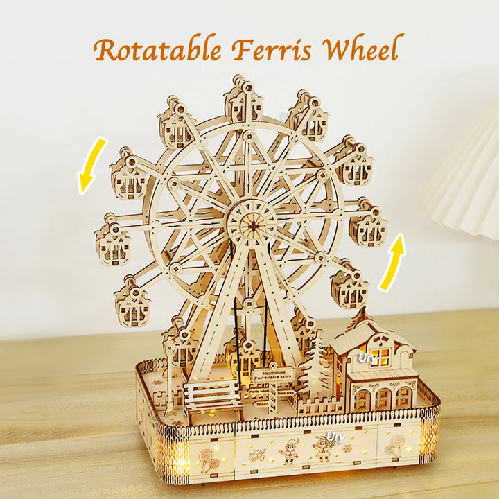 Ury 3D Wooden Ferris Wheel Music Box - Creative DIY Gift for All Ages