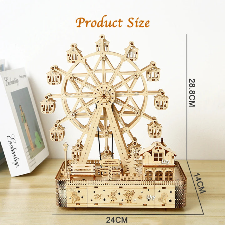 Ury 3D Wooden Ferris Wheel Music Box - Creative DIY Gift for All Ages