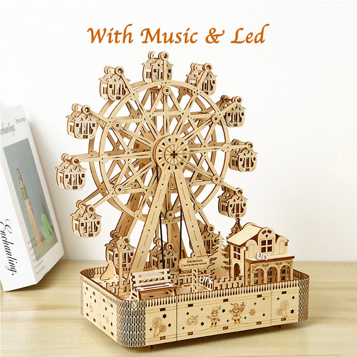 Ury 3D Wooden Ferris Wheel Music Box - Creative DIY Gift for All Ages