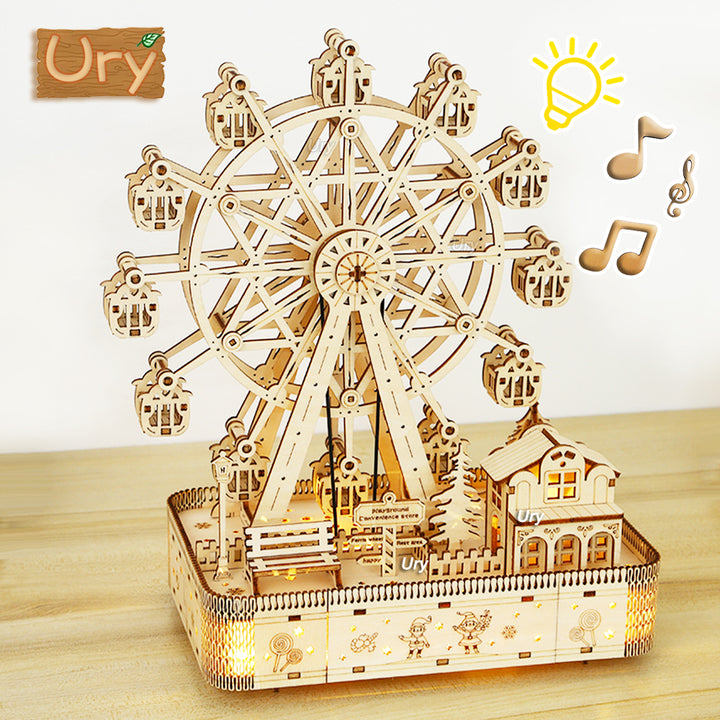 Ury 3D Wooden Ferris Wheel Music Box - Creative DIY Gift for All Ages