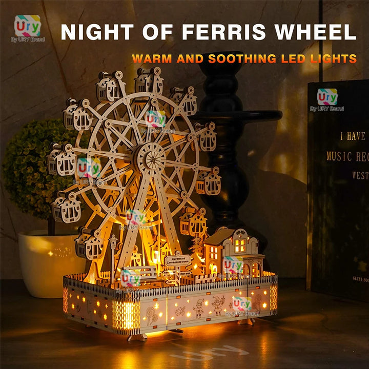 Ury 3D Wooden Ferris Wheel Music Box - Creative DIY Gift for All Ages