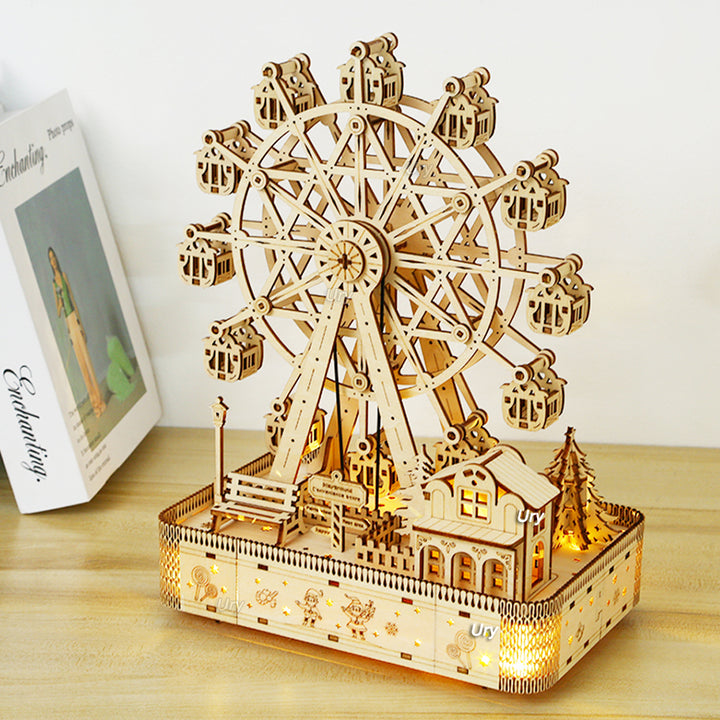 Ury 3D Wooden Ferris Wheel Music Box - Creative DIY Gift for All Ages