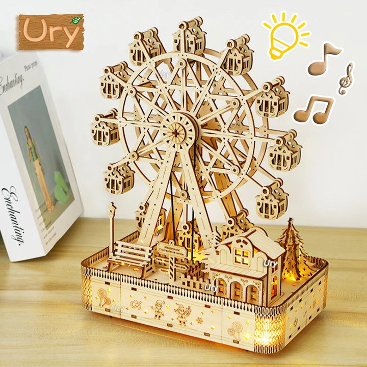 Ury 3D Wooden Ferris Wheel Music Box - Creative DIY Gift for All Ages